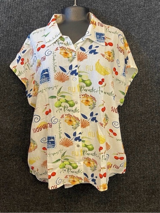 Hester & Orchard Tops - Hester & Orchard Women's Blouse M Linen Rayon Tropical Boxy Button-Up Shirt